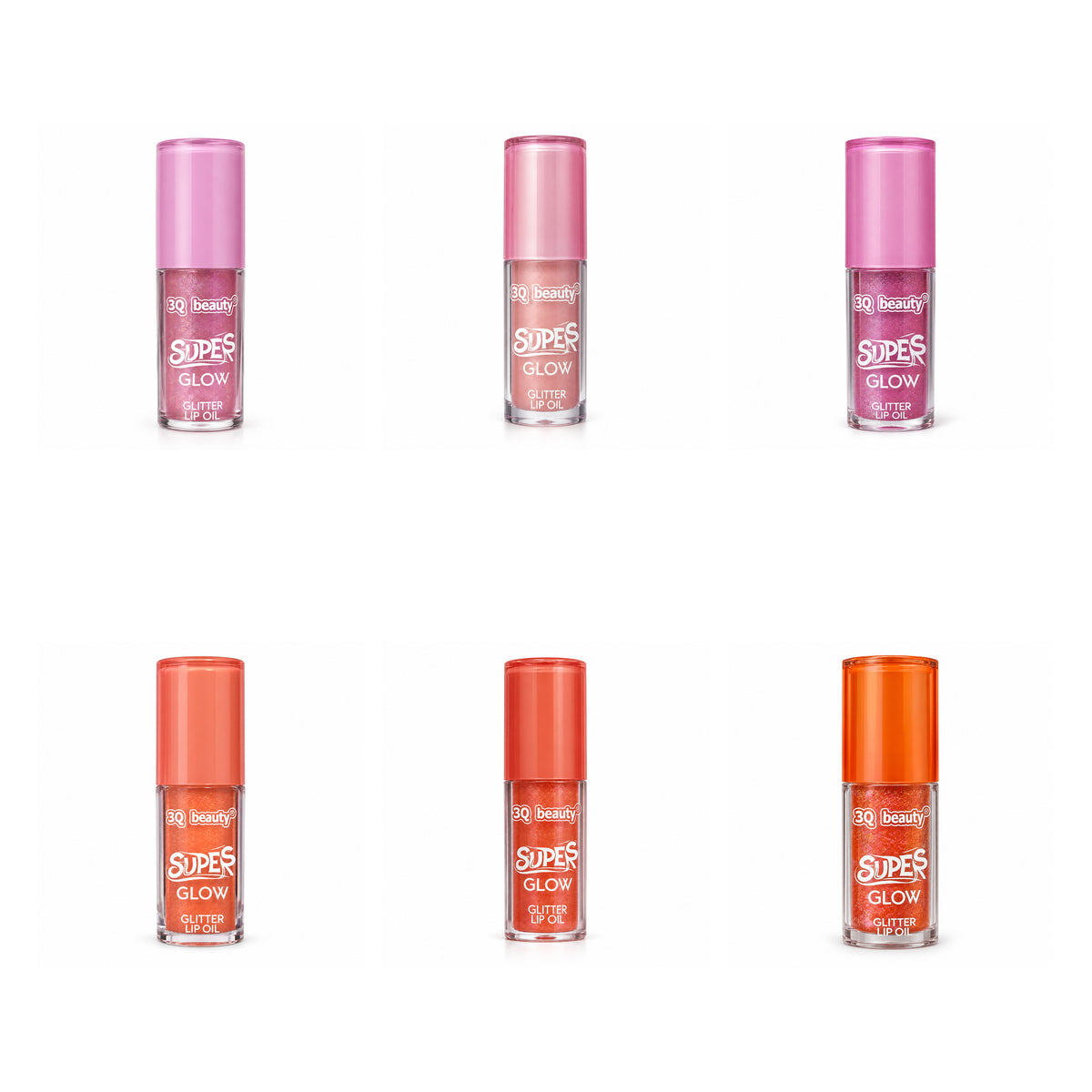 3Q Beauty Super Glow Glitter Lip Oil OL-479 six shades grid