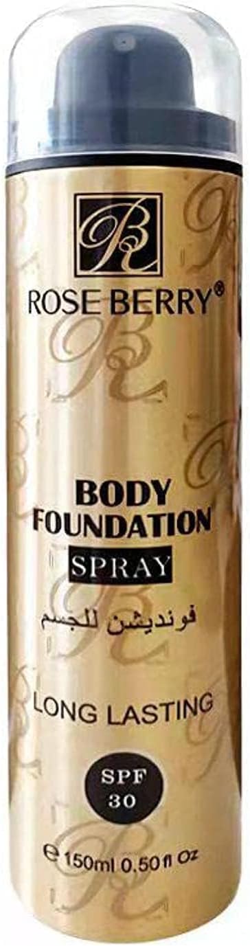 Rose Berry Body Foundation Spray SPF30 packaging and spray detail