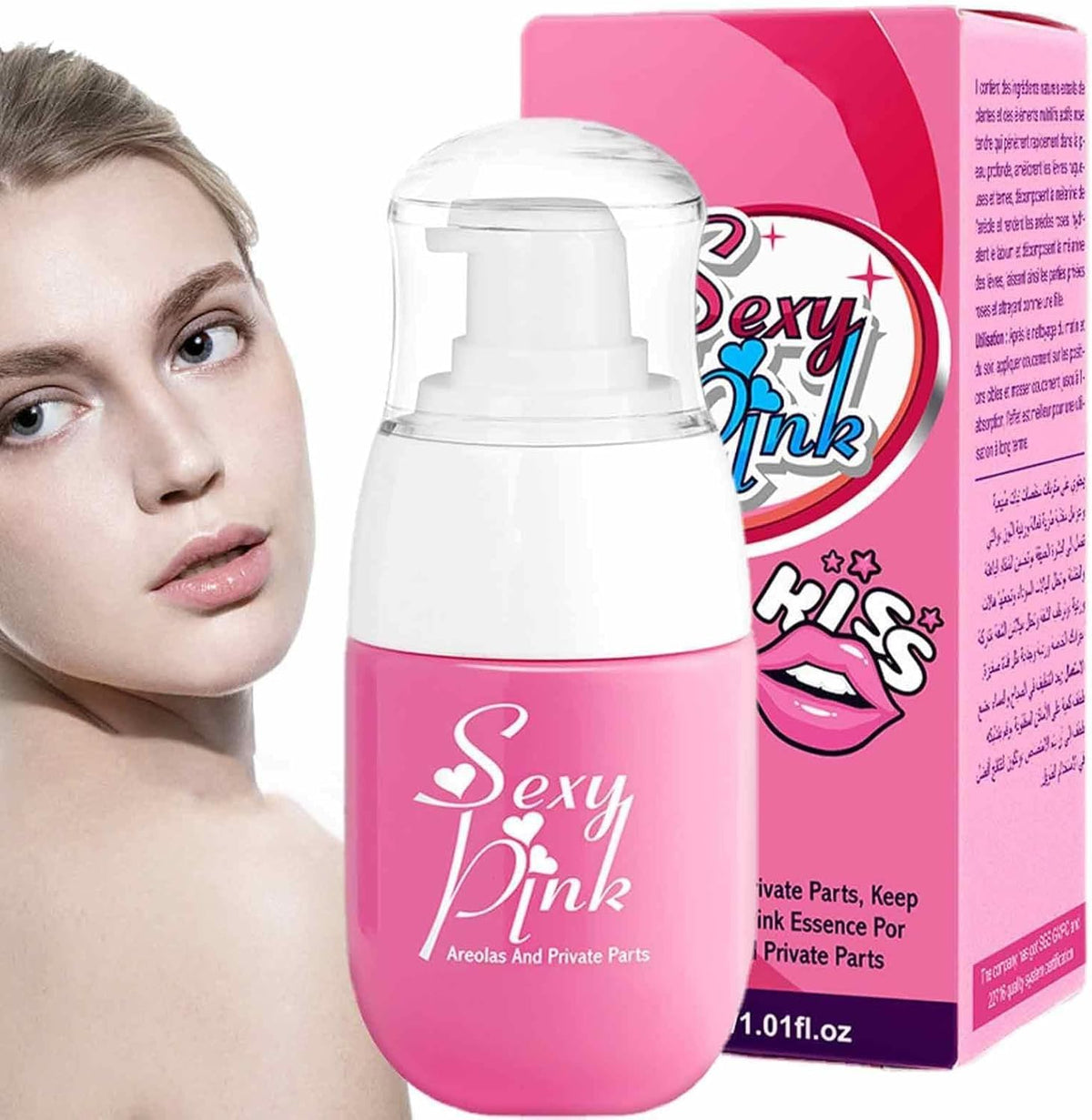 Sexy Pink Intimate Area Pink Essence pump bottle and box