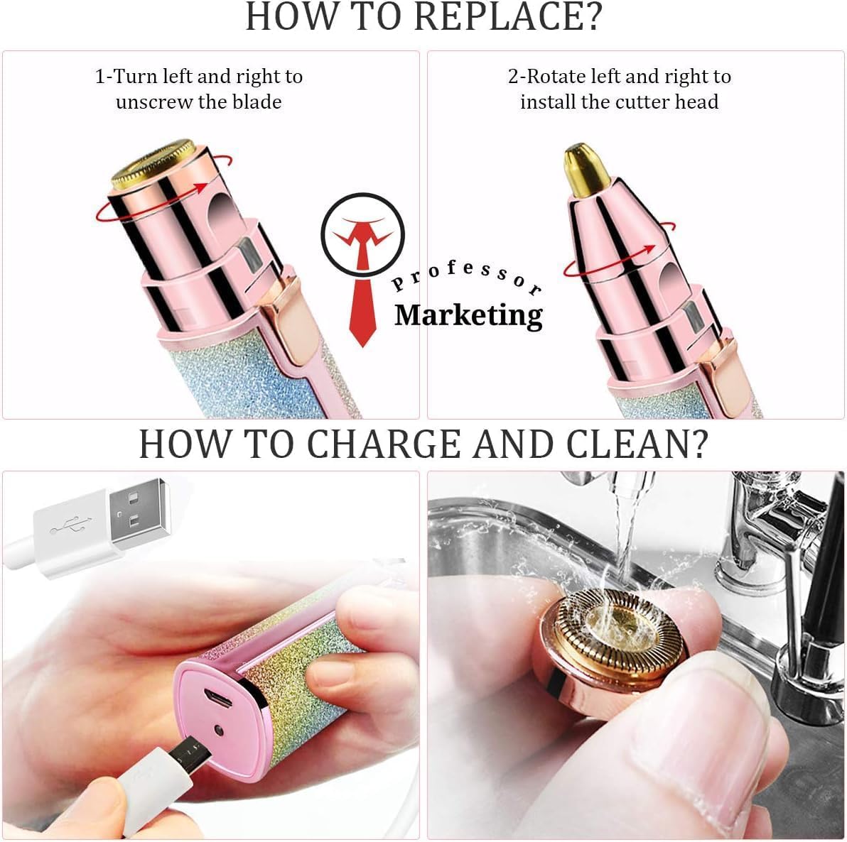 2-in-1 Rechargeable Eyebrow & Facial Hair Trimmer for Women - product image 5