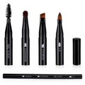 Black 4-in-1 detachable makeup brush shown assembled and with its heads separated | فرشاة مكياج سوداء ٤ في ١ مجمعة وبرؤوس منفصلة