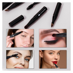 4-in-1 brush shown for eyebrow, eyeshadow, spoolie and lip application | استخدامات فرشاة المكياج ٤ في ١