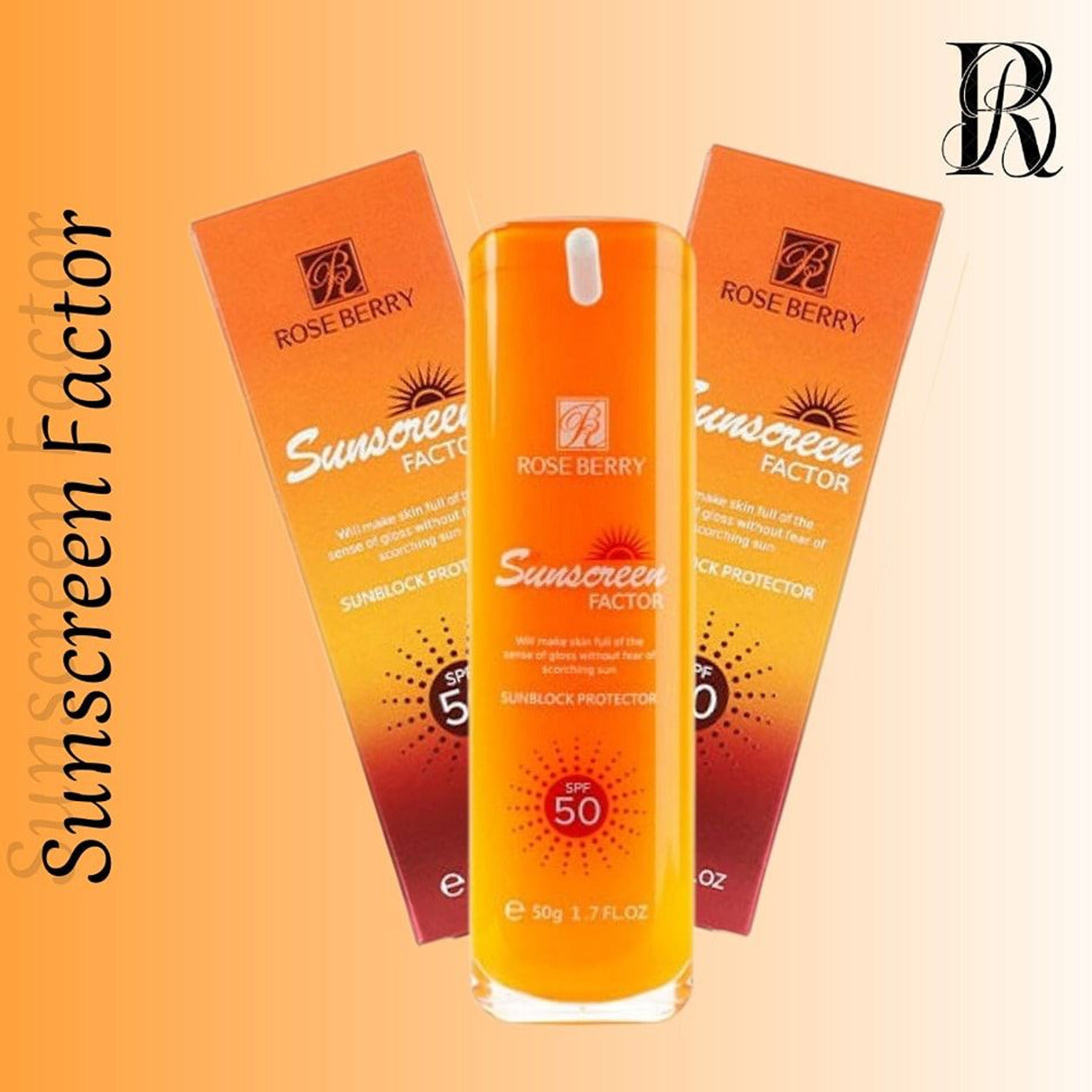 RoseBerry Sunscreen SPF50 skincare product