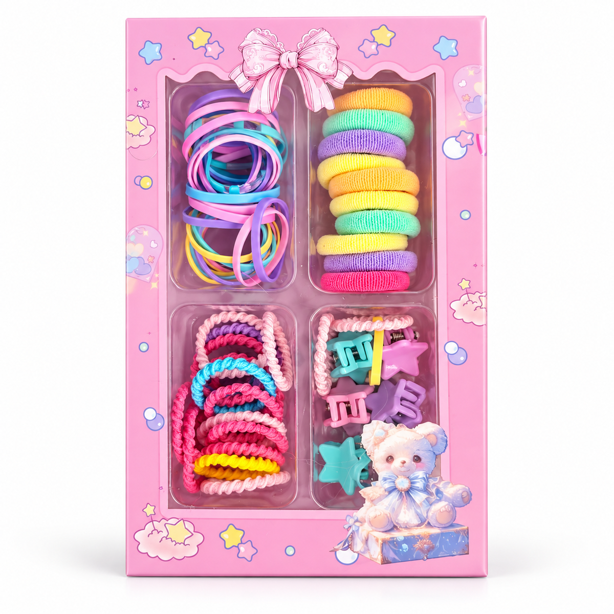 Colorful girls hair accessories gift set in pink box