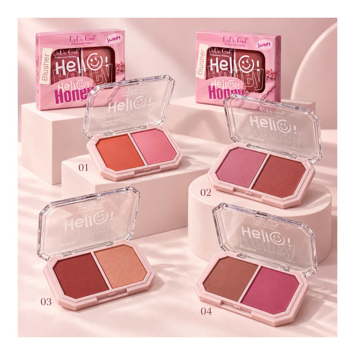 Dodo Girl Hello Honey Blusher shades 01 to 04 editorial