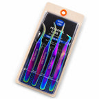 GUANLING four-piece rainbow tweezer set diagonal studio view