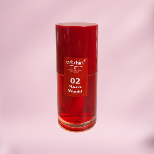 Marom Artskin Lip Tint in shade 02 Aura Liquid, a red buildable lip stain in a cylindrical bottle.