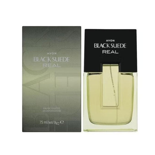 Marom Avon Black Suede Real eau de toilette 75ml perfume bottle with its matching grey box packaging
