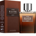 Marom Avon Elite Gentleman Quest eau de toilette perfume bottle with brown glass and silver cap next to its box