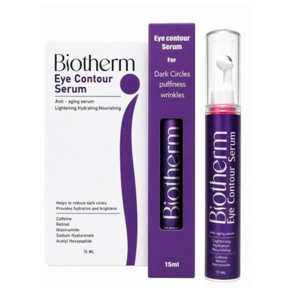 Marom Biotherm eye contour anti-aging serum bottle and packaging box for dark circles and wrinkles