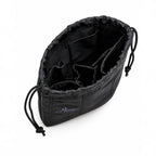 Marom black drawstring handbag organizer pouch with multiple interior compartments for organized storage