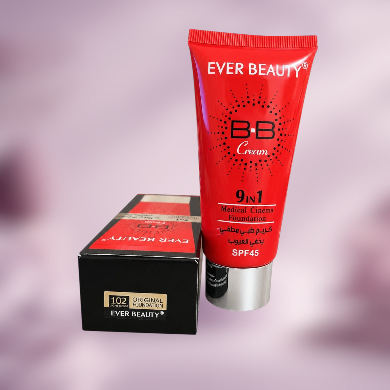 Marom Ever Beauty 9 in 1 Medical Matte BB cream foundation in light beige shade 102 with SPF45 in a red tube and box