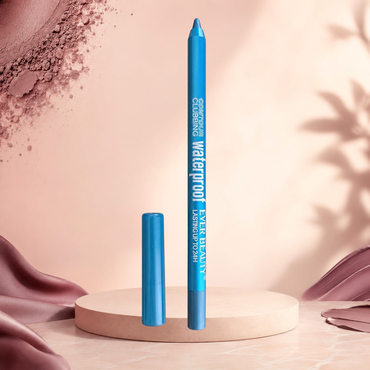Marom EVER BEAUTY waterproof eye contour pencil in vibrant blue, featuring a creamy, long-lasting smudge-proof formula.