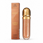 Marom KIKO MILANO Golden Oasis 3D Hydra Lipgloss in shade 02 Chestnut with its matching metallic bronze packaging.