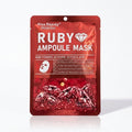 Marom Kiss Beauty Ruby Ampoule Mask in a red sachet featuring ruby powder, glycerin, and glycolic acid ingredients.