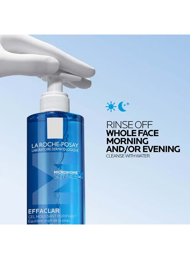 Marom La Roche Posay Effaclar Purifying Foaming Gel bottle with pump dispenser against a light blue background