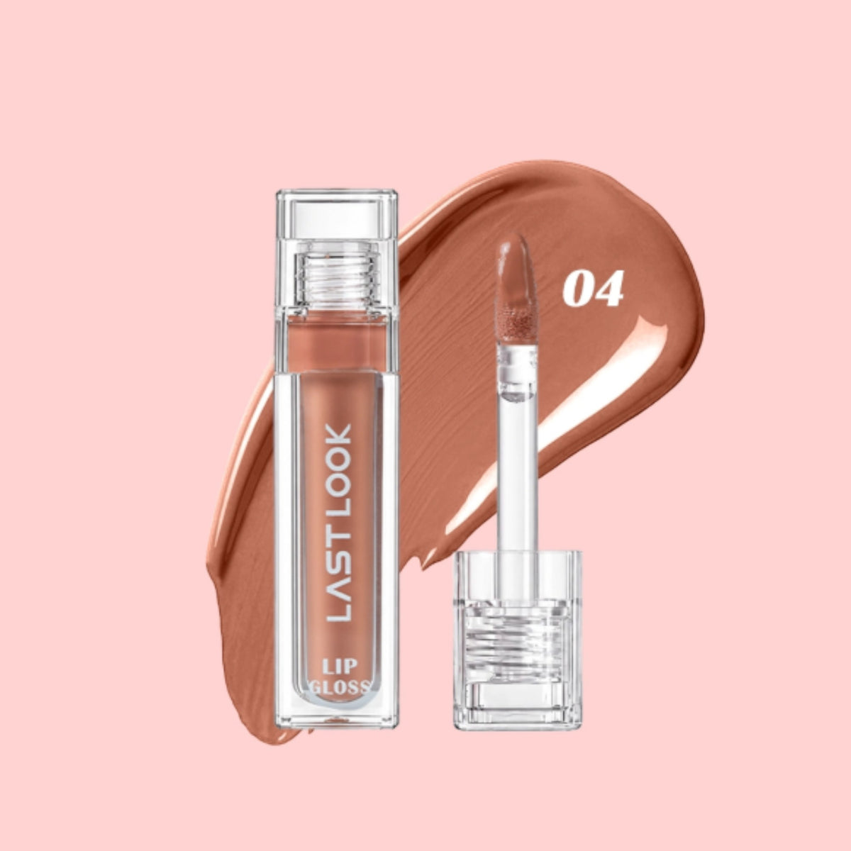 Marom LAST LOOK hydrating lip gloss in shade 04, a warm earthy neutral with a high-shine finish and precision wand.