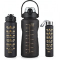 Marom set of three matte black motivational water bottles with time markers in 2000ml, 900ml, and 300ml sizes