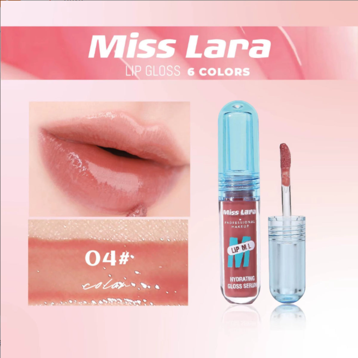 Marom Miss Lara hydrating lip gloss serum in shade 04 with high-shine finish and applicator wand