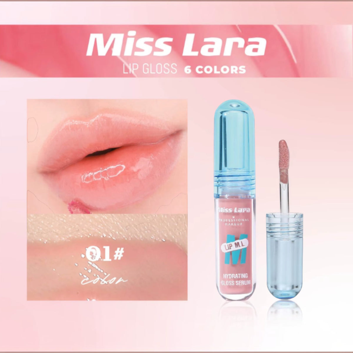 Marom Miss Lara hydrating lip gloss serum in shade 01 with a high-shine finish and applicator wand