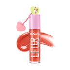 Marom Monaya high-shine lip gloss in a vibrant coral shade with a cute heart-shaped charm on the cap.