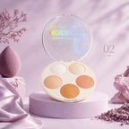 Marom Msyaho Highlighter Perfection palette featuring five shimmering shades in a round compact on a lilac pedestal.