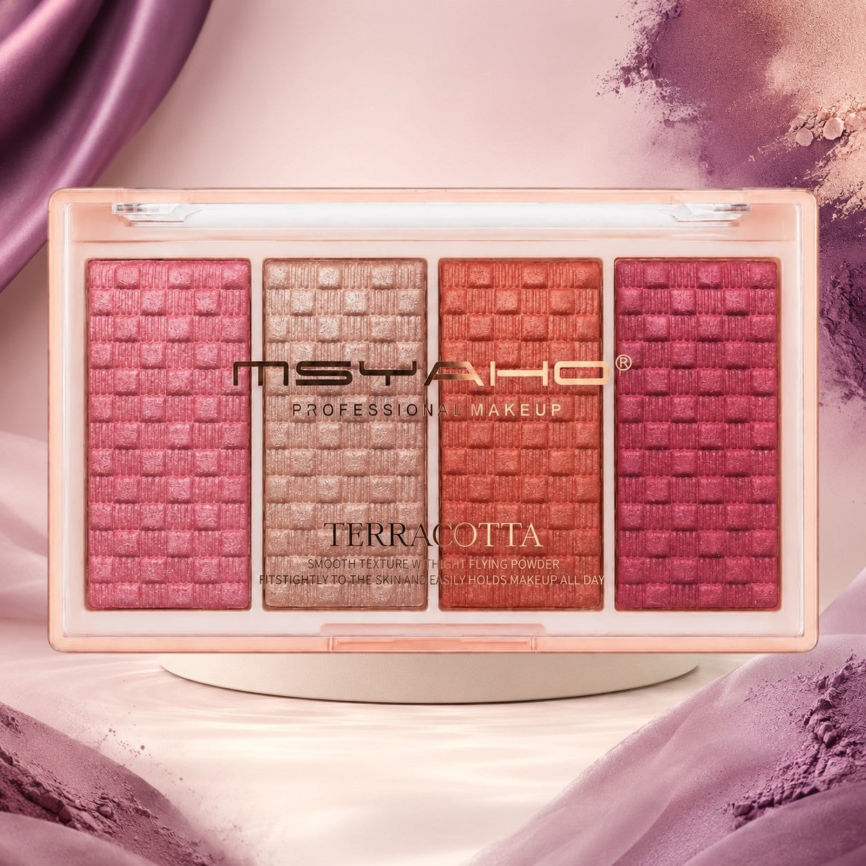 Marom MSYAHO Terracotta Blush Palette featuring four warm, shimmering powder shades in a rectangular compact.