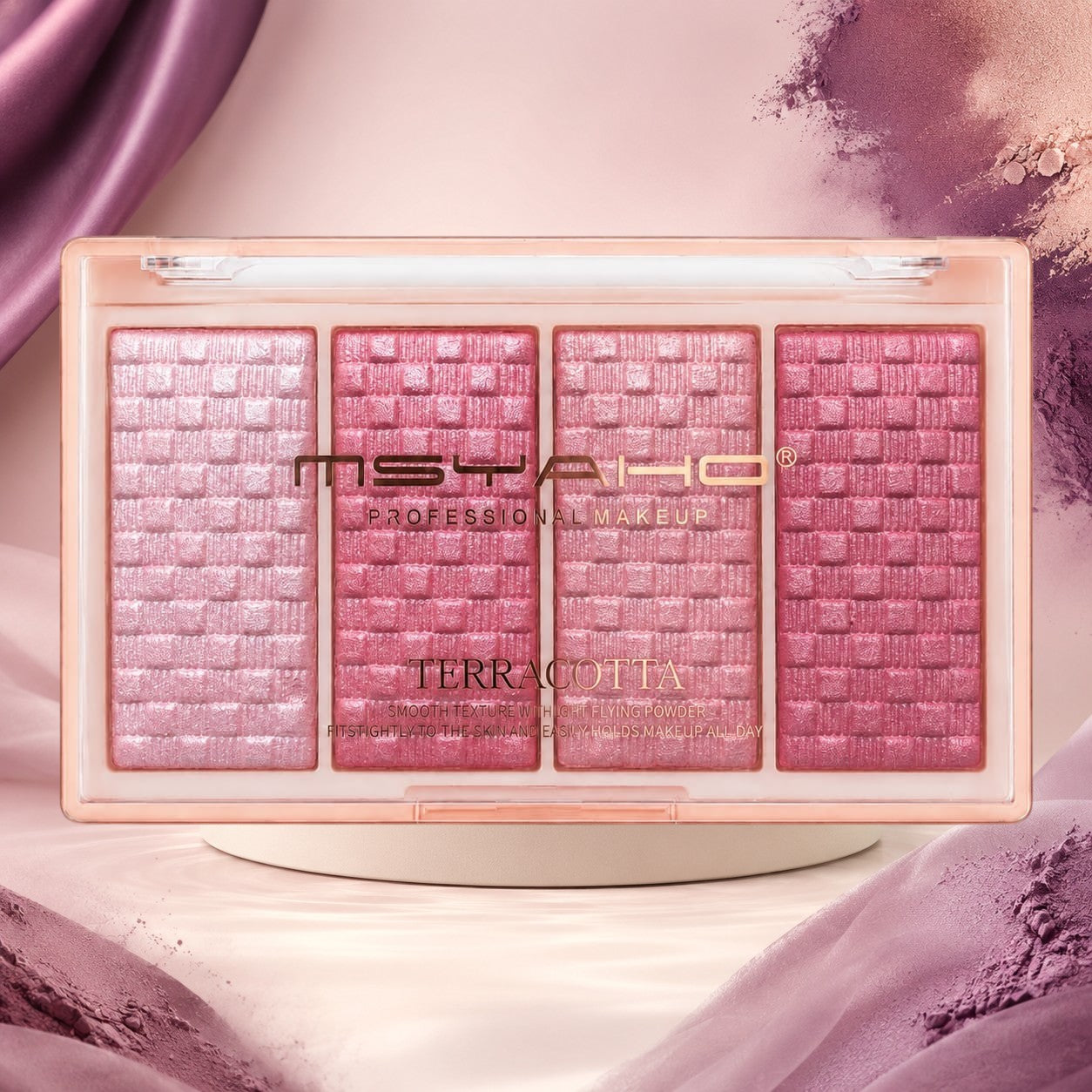 Marom MSYAHO Terracotta Blush Palette featuring four shimmering pink and terracotta powder shades in a compact case.