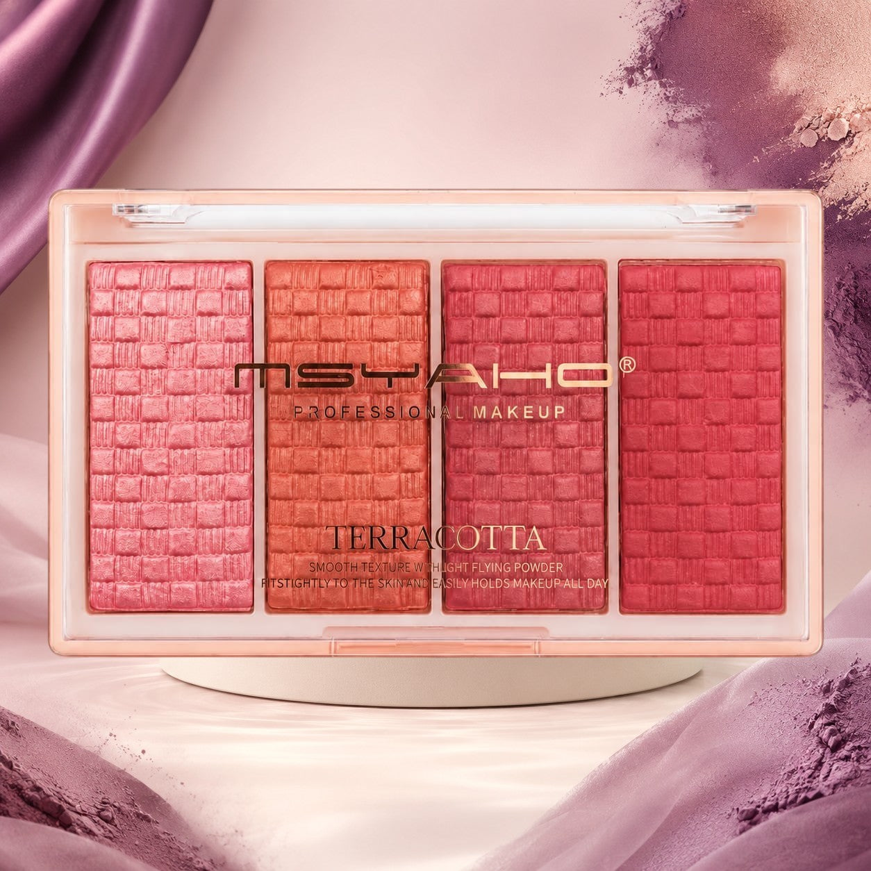 Marom MSYAHO Terracotta Blush Palette featuring four warm, textured powder shades for a sun-kissed cheek finish.
