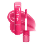 Marom Nyx Jelly Job full-bodied high shine lip gloss in a vibrant pink shade with applicator wand and product swatch