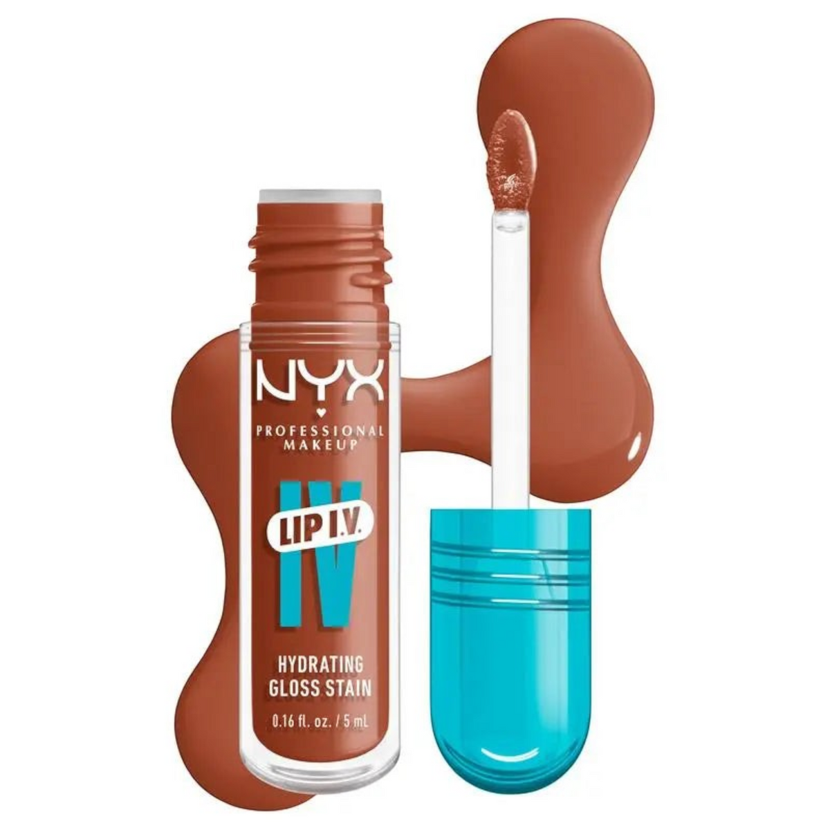 Marom NYX PROFESSIONAL MAKEUP Lip I.V. Hydrating Gloss Stain in a rich brown shade with a precision applicator