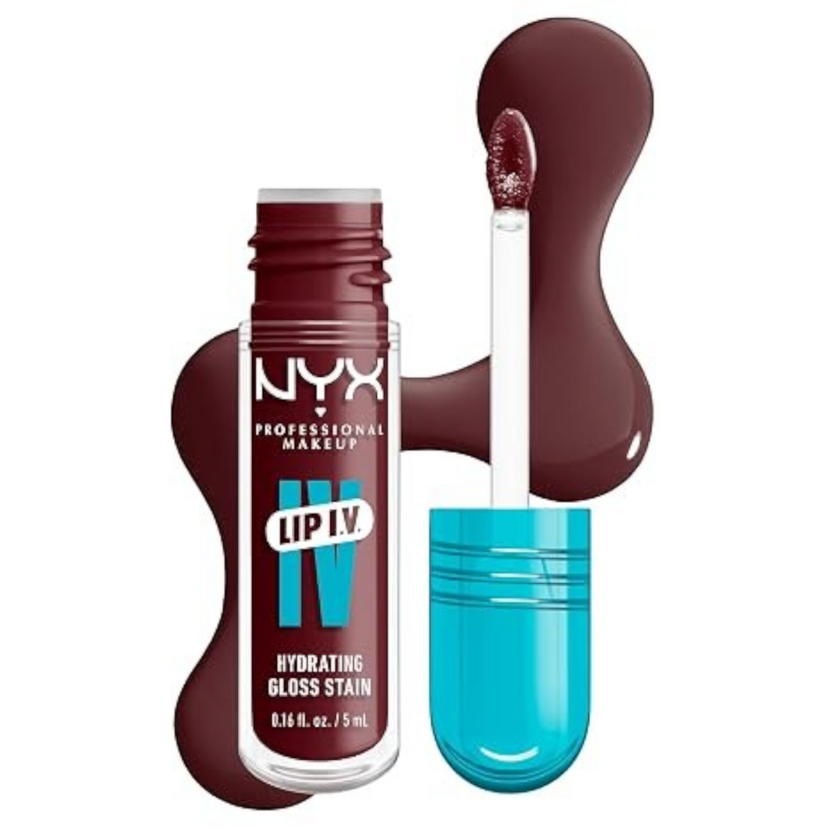Marom NYX PROFESSIONAL MAKEUP Lip I.V. Hydrating Gloss Stain in a deep berry shade with a precision applicator