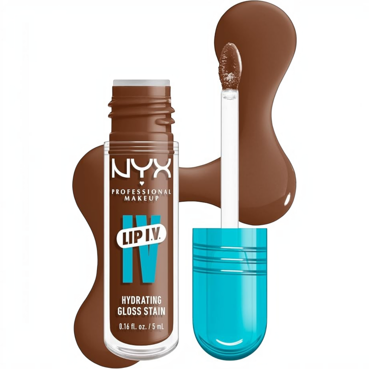 Marom NYX PROFESSIONAL MAKEUP Lip I.V. Hydrating Gloss Stain in a rich brown shade with a precision applicator