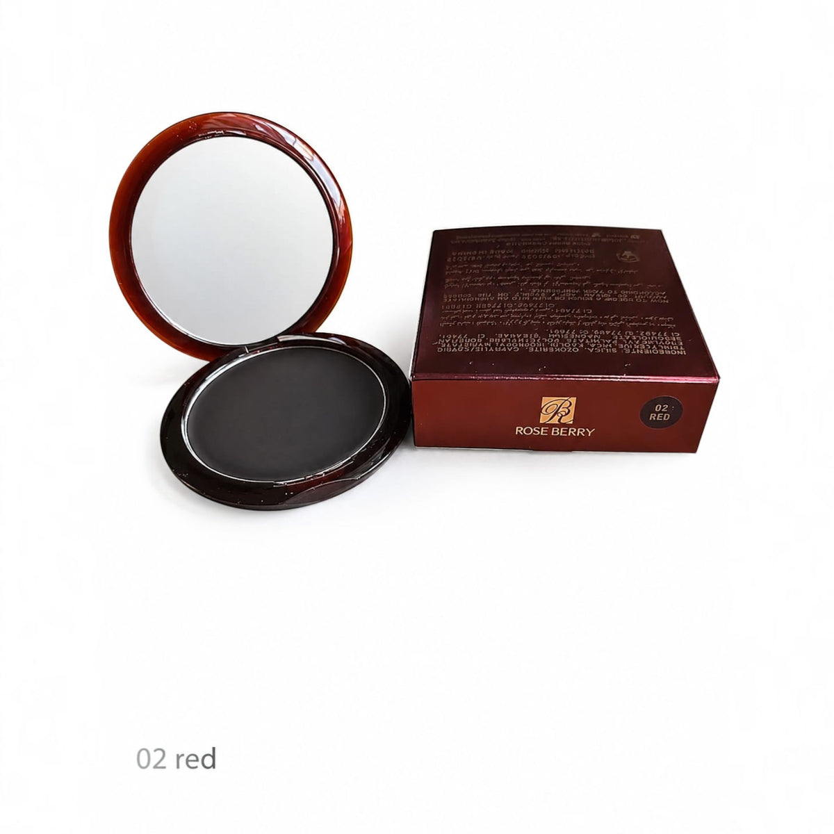 Marom ROSE BERRY compact cream face blush palette in shade 02 Red with open mirror case and product box