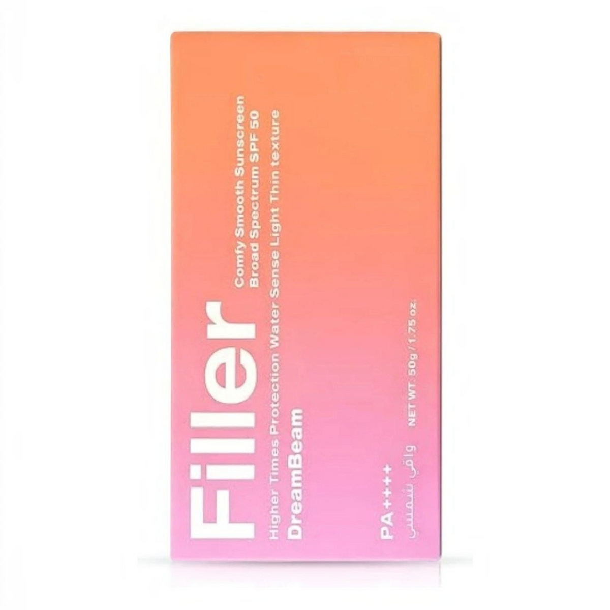 Marom Rose Berry Filler Comfy Smooth Sunscreen SPF 50 in an orange and pink gradient box