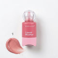 Marom Rose Gold liquid blusher bottle with a pink cap and a swatch of rose-toned cream blush on a white background