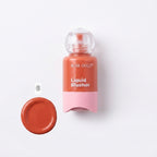Marom Rose Gold liquid blusher in a warm terracotta shade with a clear cap and pink base, shown with a product swatch