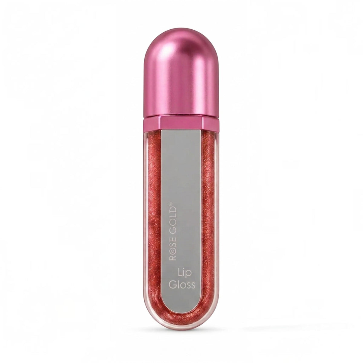 Marom Shimmering Radiant Lip Gloss in a rose gold shade with a metallic pink cap and high-shine finish.
