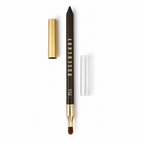 Marom ROSEBERRY waterproof black gel eye pencil with gold cap and integrated blending brush on a white background.