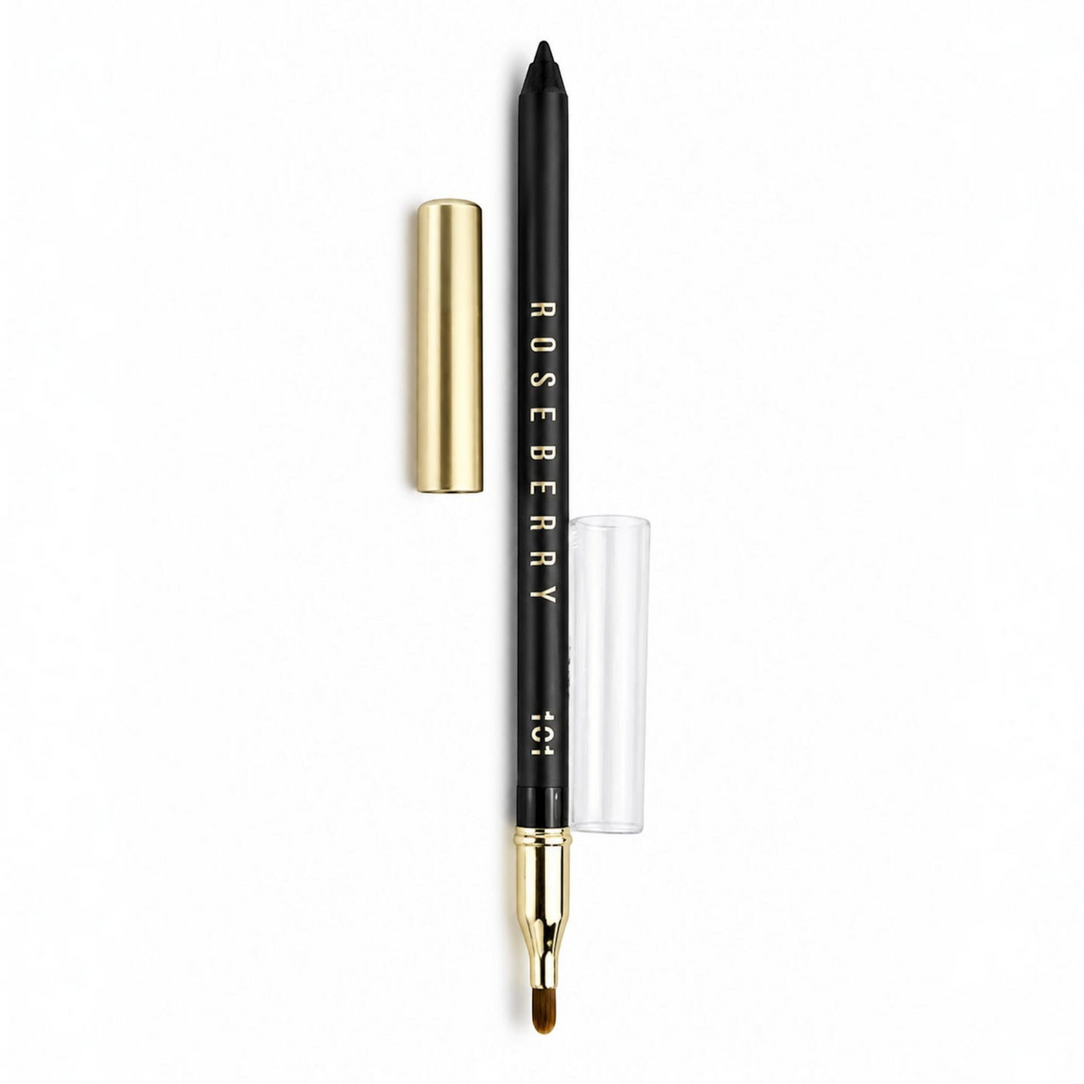 Marom ROSEBERRY black waterproof gel eyeliner pencil with a gold cap and integrated professional smudging brush