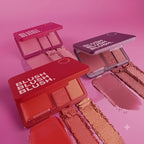 Marom RoseBerry Blush Blush palettes in red, pink, and purple with swatches on a pink background