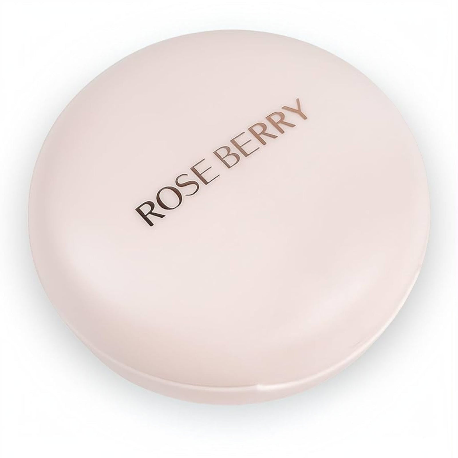 Marom RoseBerry Seamlessly Blendable Blusher in a round, pale pink compact case with brand logo on top.