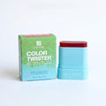 Marom Roseberry Color Twister cheek and lip oil stick with its green product box on a white background
