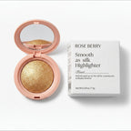 Marom ROSEBERRY Smooth as Silk golden highlighter powder in a round peach compact with mirror and white box packaging