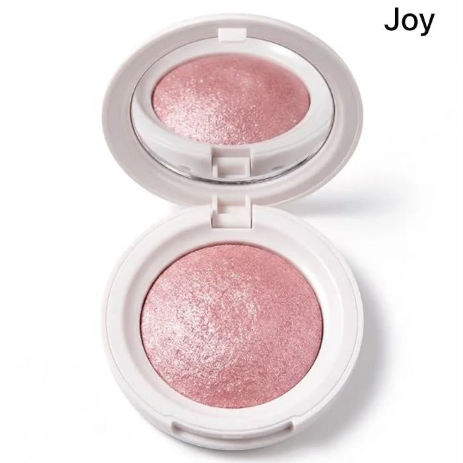 Marom Roseberry Seamlessly Blendable Blusher in Joy shade, a shimmering pink powder compact with a built-in mirror.