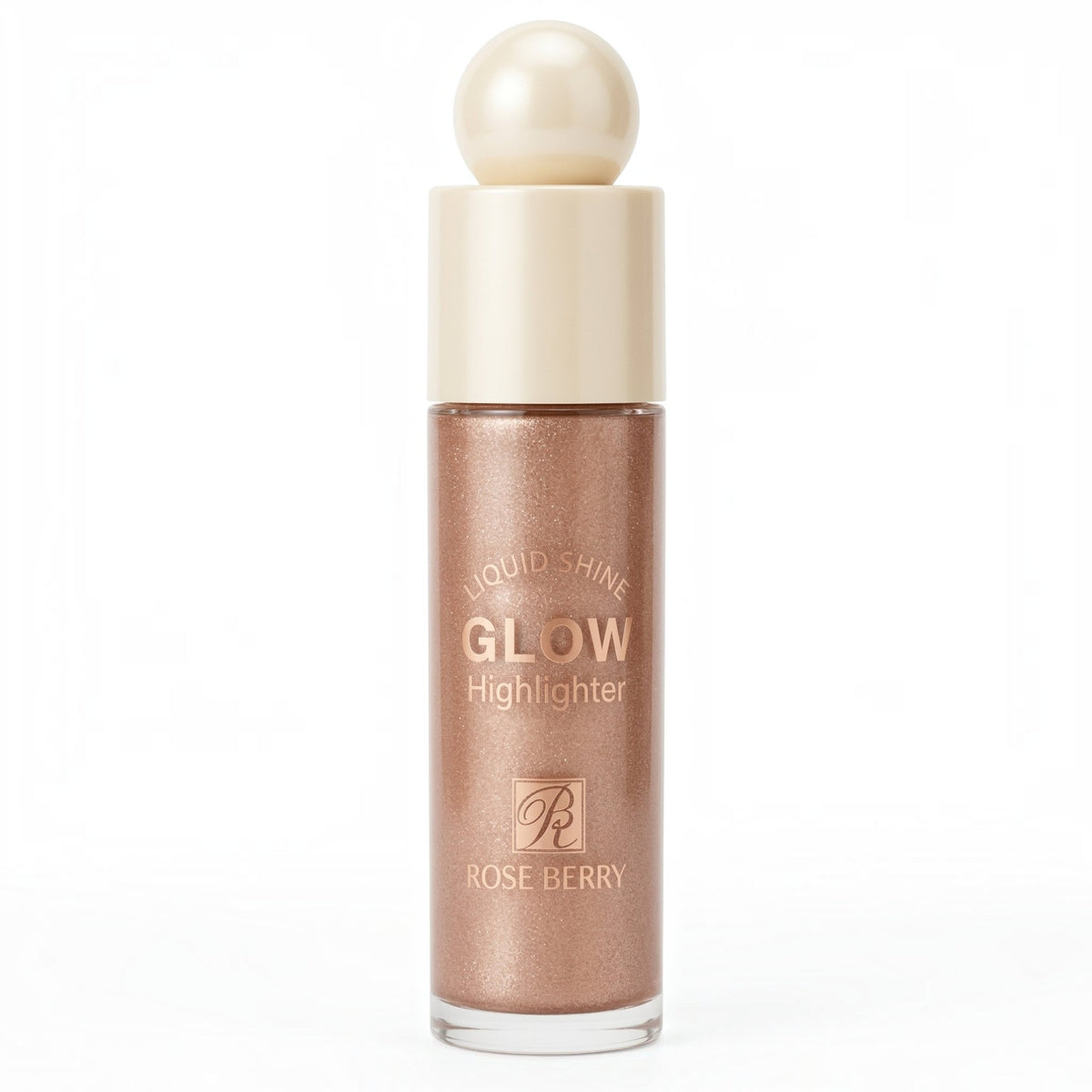 Marom ROSEBERRY Liquid Shine Glow Highlighter in a shimmering bronze shade with a round cream-colored cap