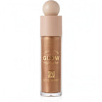 Marom Roseberry liquid shine glow highlighter in a bronze shimmer shade with a sleek cylindrical bottle design.