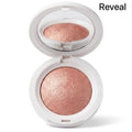 Marom Roseberry Seamlessly Blendable Blusher in Reveal shade, a shimmering peach powder in a white compact with mirror