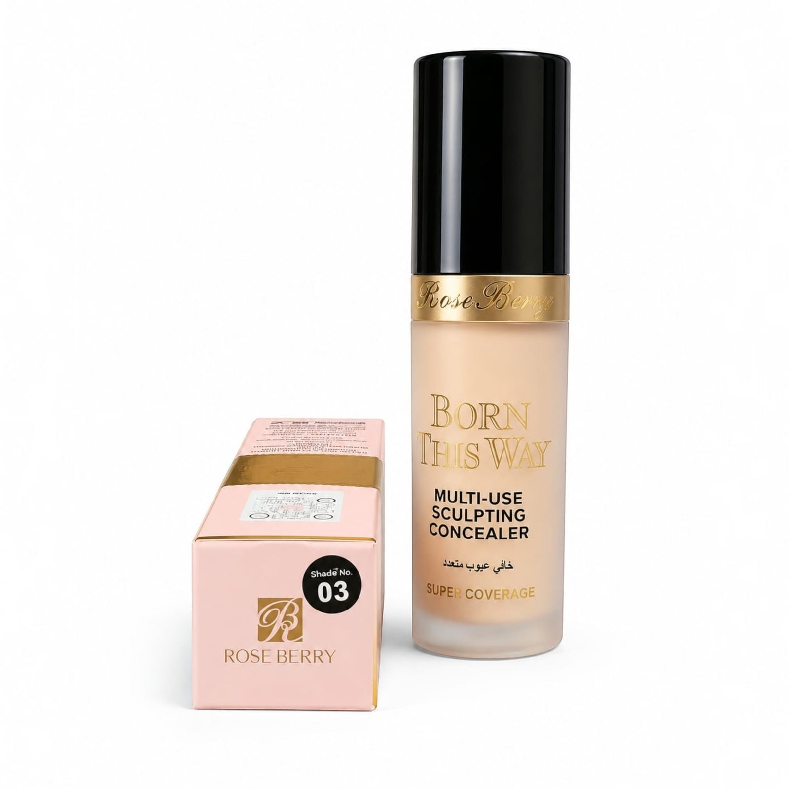 Marom Roseberry Born This Way multi-use sculpting concealer in shade 03 with its light pink packaging box