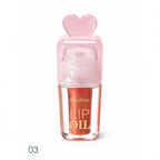 Marom Ruby Rose hydrating lip oil in shade 03 with a clear bottle and a cute pink heart-shaped applicator cap.